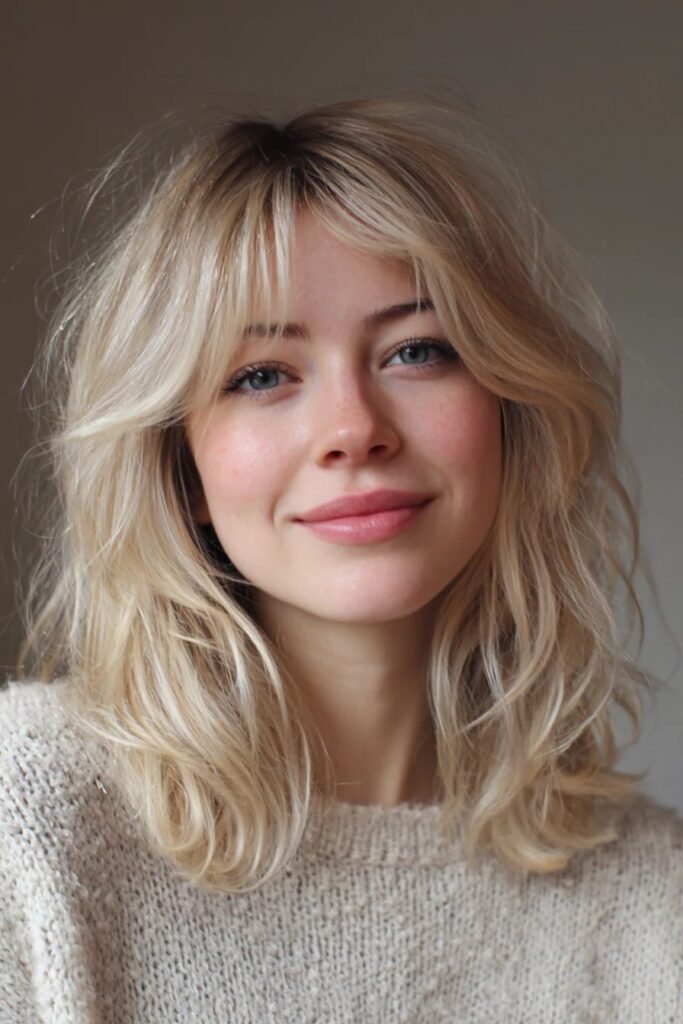 Messy Layered Lob with Curtain Bangs