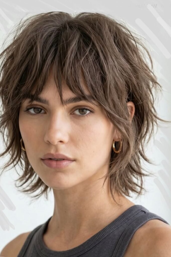 Messy Layered Shag with Full Bangs