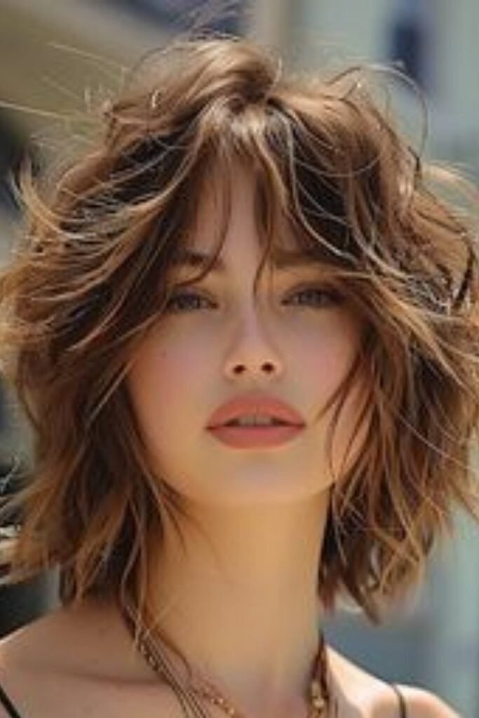 Messy Layered Shaggy Bob with Curtain Bangs