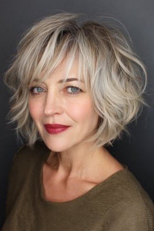 Messy Platinum Blonde Bob with Voluminous Layers