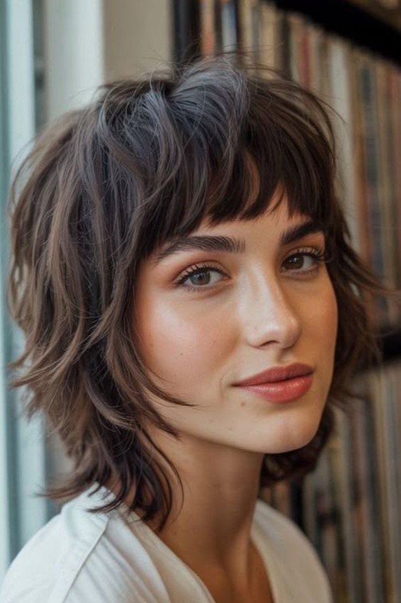 Messy Shaggy Bob with Piecey Bangs