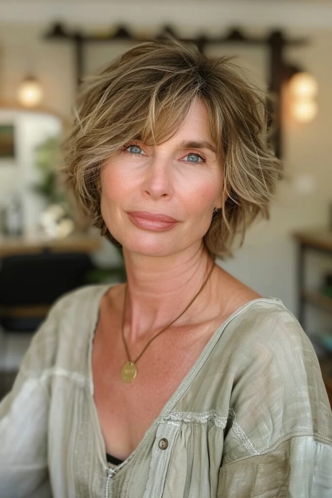 Messy Textured Bob with Soft Wispy Bangs