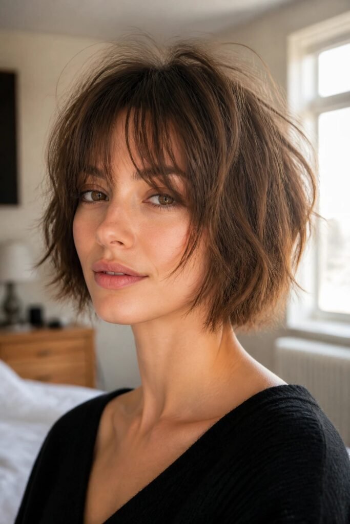 Messy Textured Bob with Wispy Bangs