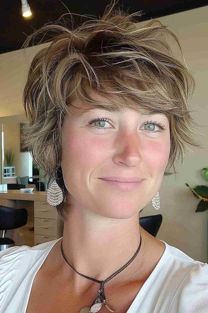 Messy Textured Shag Cut with Side-Swept Fringe
