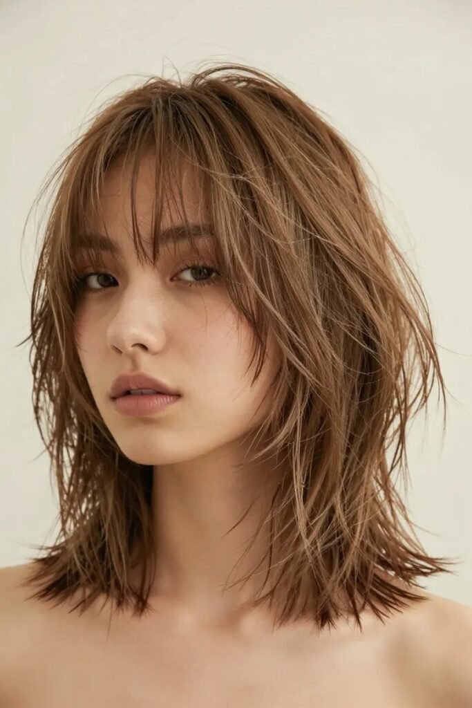 Messy Textured Shag Cut with Wispy Bangs