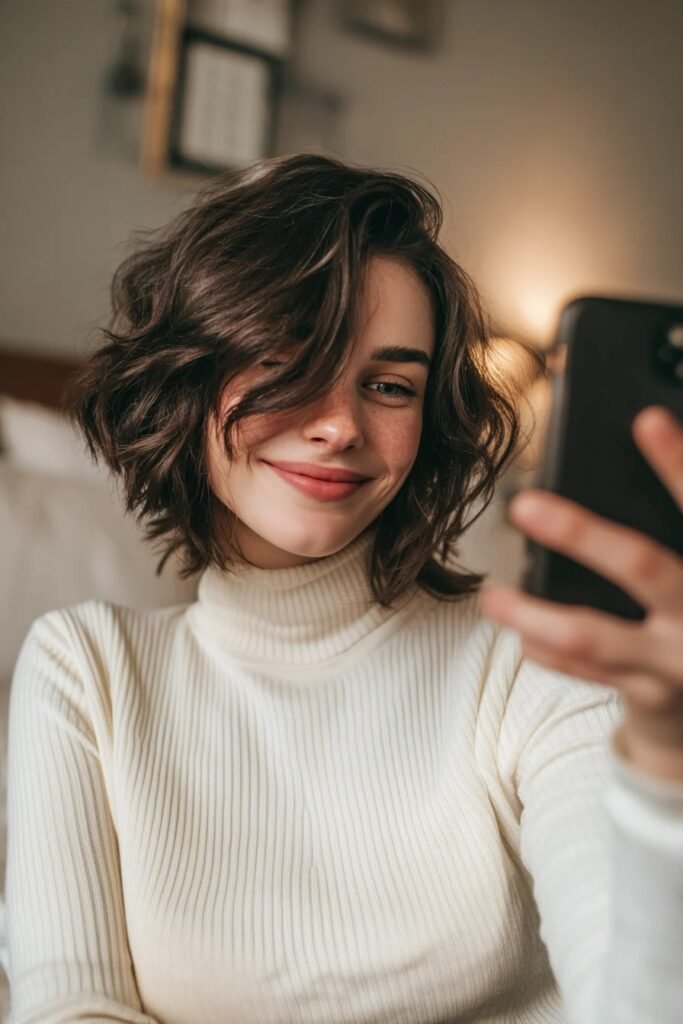Messy Wavy Bob with Side Parting