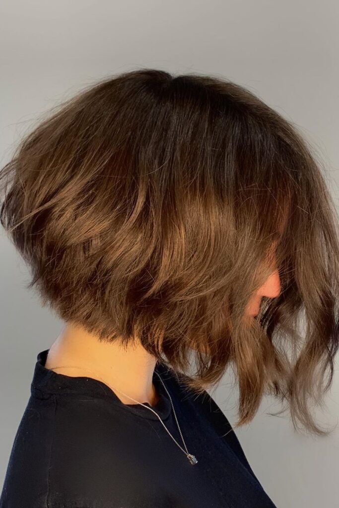 Messy Wavy Bob with Warm Brown Dimensional Tones