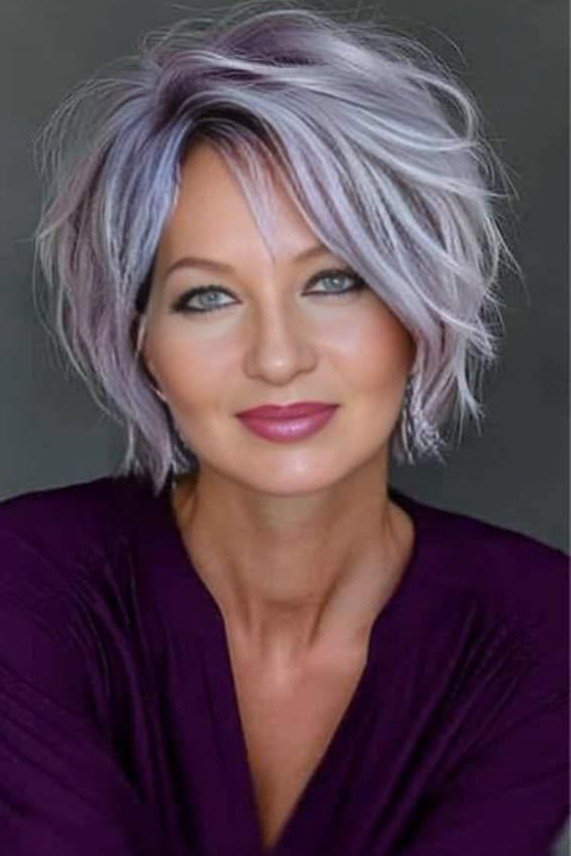 Piece-y Textured Bob with Lavender Highlights
