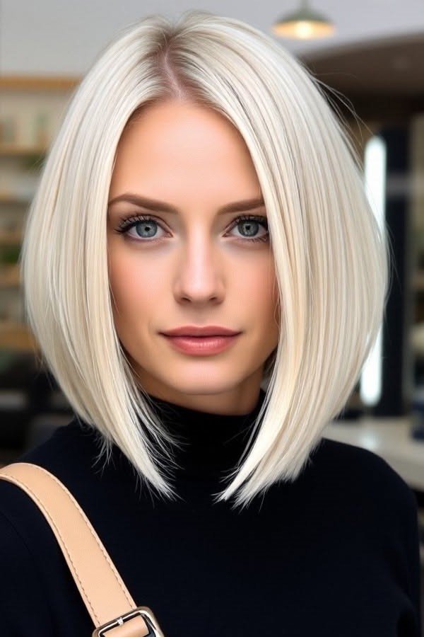 Platinum Blonde Sleek A-Line Bob with Sharp Ends