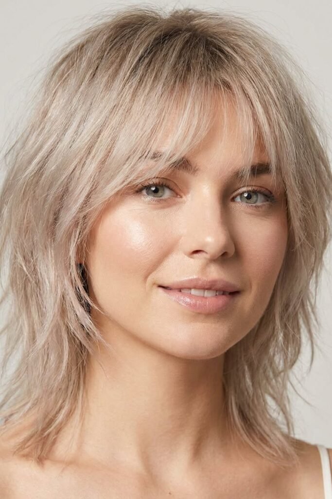 Platinum Blonde Wolf with Feathered Layers