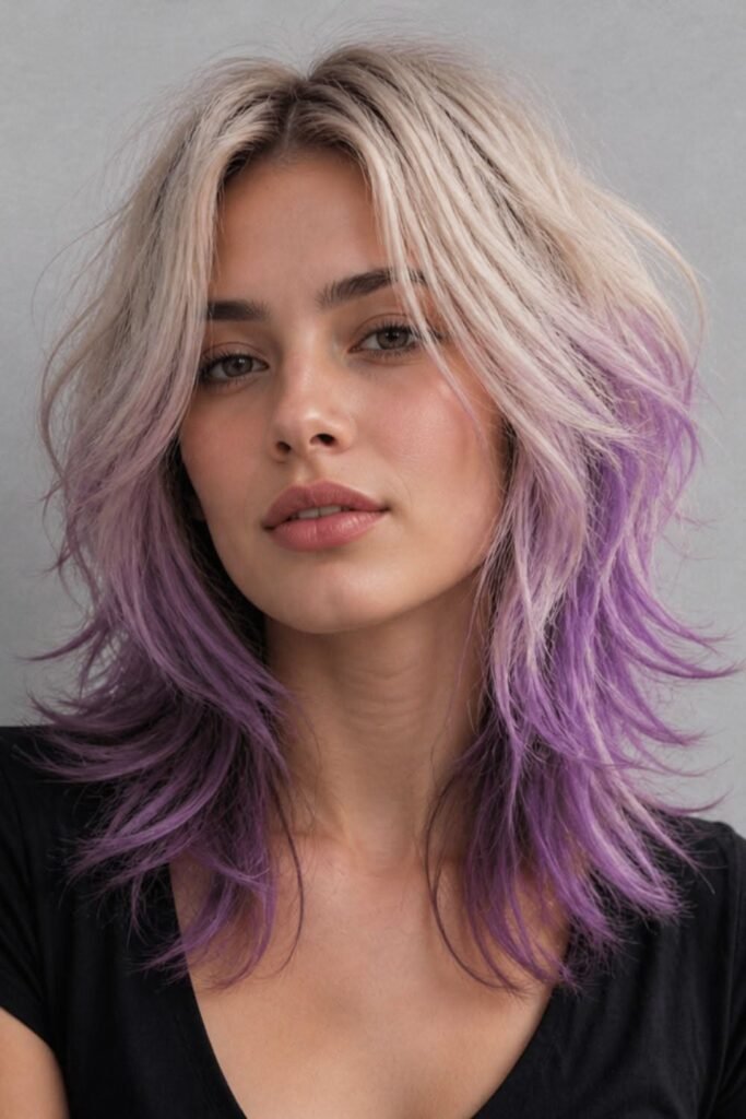 Platinum Blonde Wolf with Purple Dip-Dyed Ends