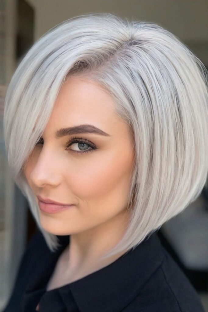 Platinum Silver Sleek Bob with Side Sweep