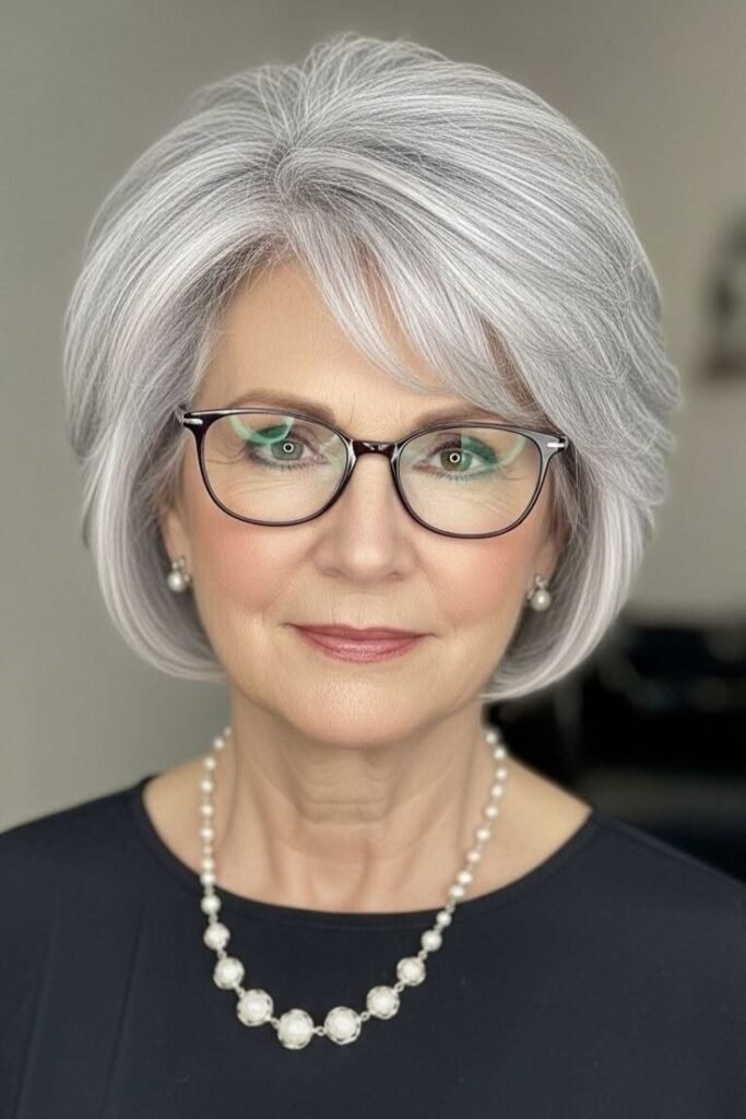 Rounded Bob with Glasses and Soft Layers