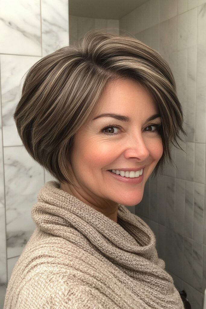 Rounded Bob with Subtle Highlights and Side Part