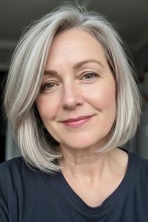 Rounded Chin-Length Bob with Side Swept Layers