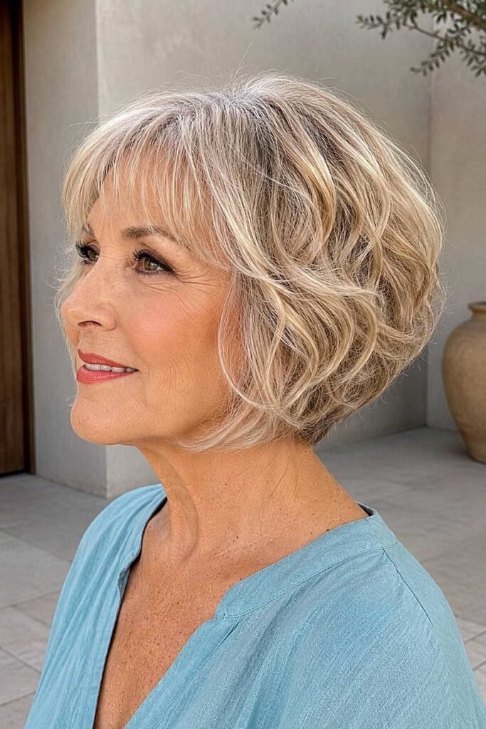 Rounded Wavy Bob with Soft Face-Framing Fringe