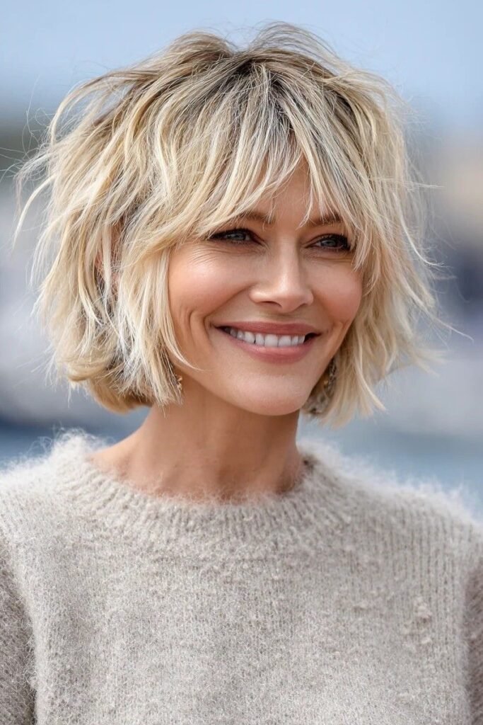 Shaggy Blonde Bob with Textured Ends
