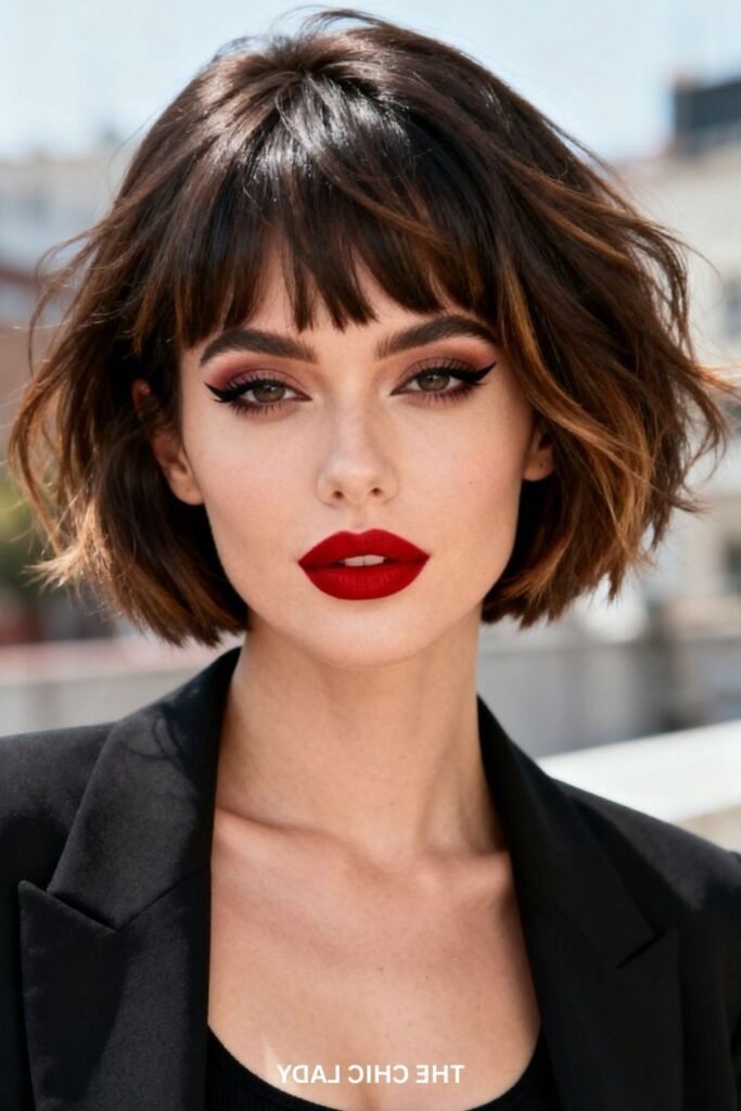 Shaggy Dark Bob with Straight Bangs