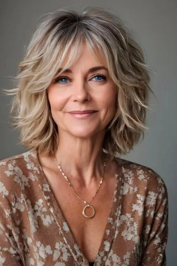 Shaggy Layered Bob with Curtain Bangs
