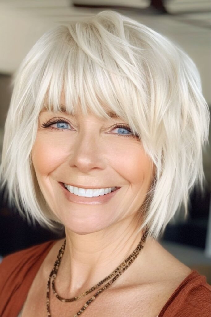Shaggy Platinum Bob with Piece-y Bangs