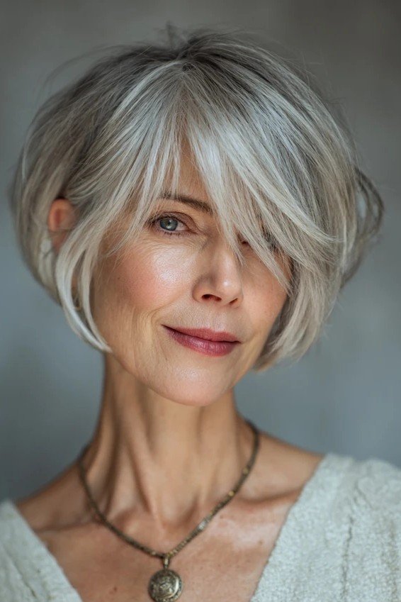 Short Bob with Side-Swept Bangs and Soft Volume