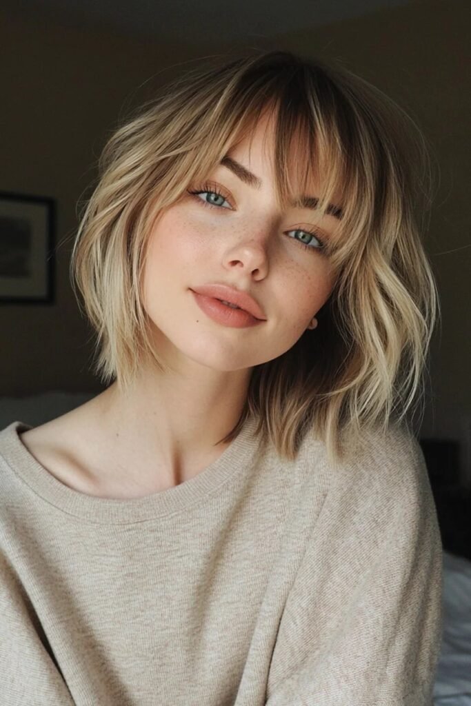 Short Choppy Blonde Bob with Textured Bangs and Layered Ends