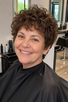 Short Curly Brunette Pixie Cut