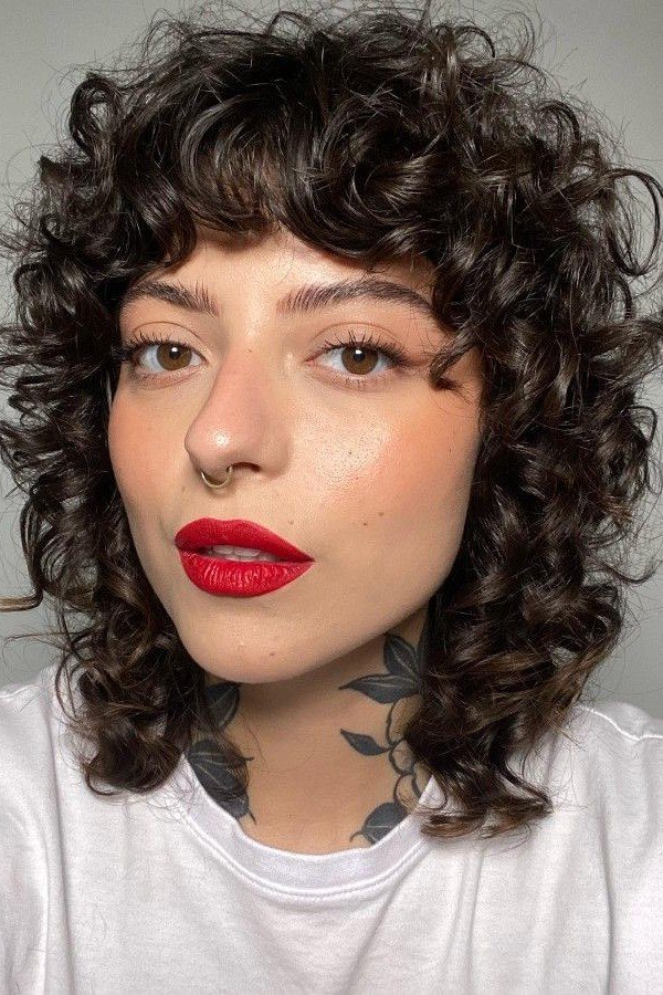 Short Curly Shag with Statement Red Lips