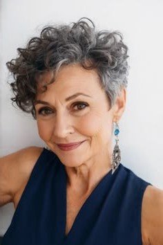 Short Gray Curly Pixie Cut