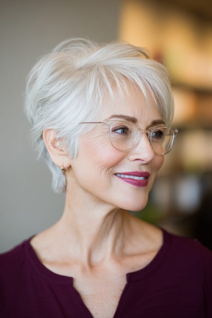 Short Layered Pixie with Glasses