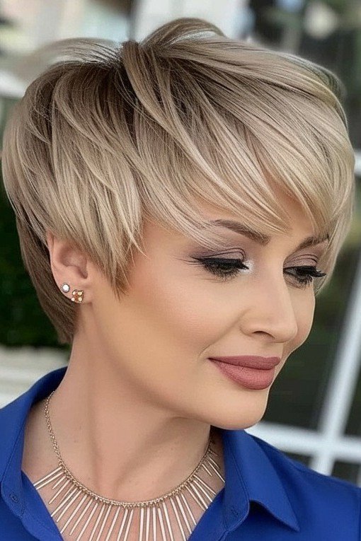 Short Pixie Cut with Side-Swept Layered Fringe