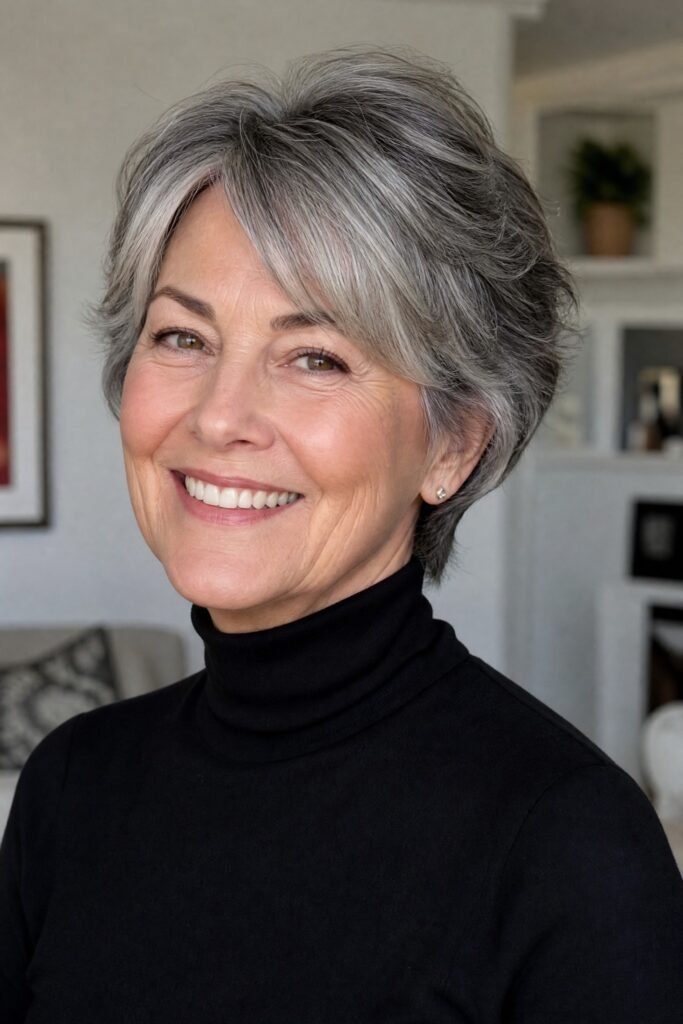 Short Pixie Cut with Soft Silver-Gray Layers