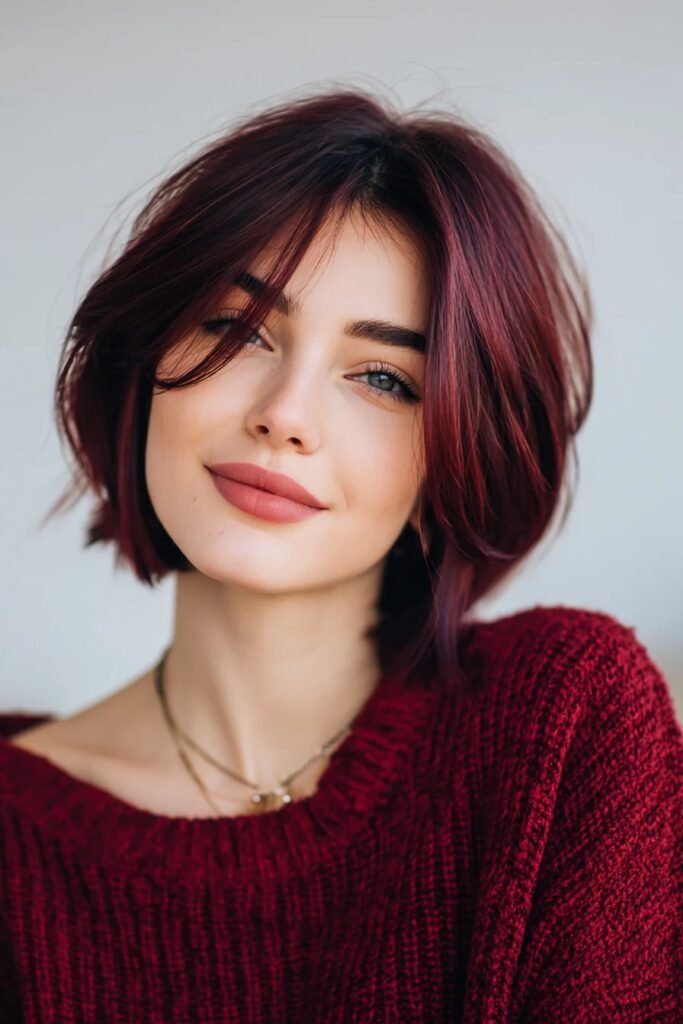 Short Textured Bob with Side-Swept Bangs