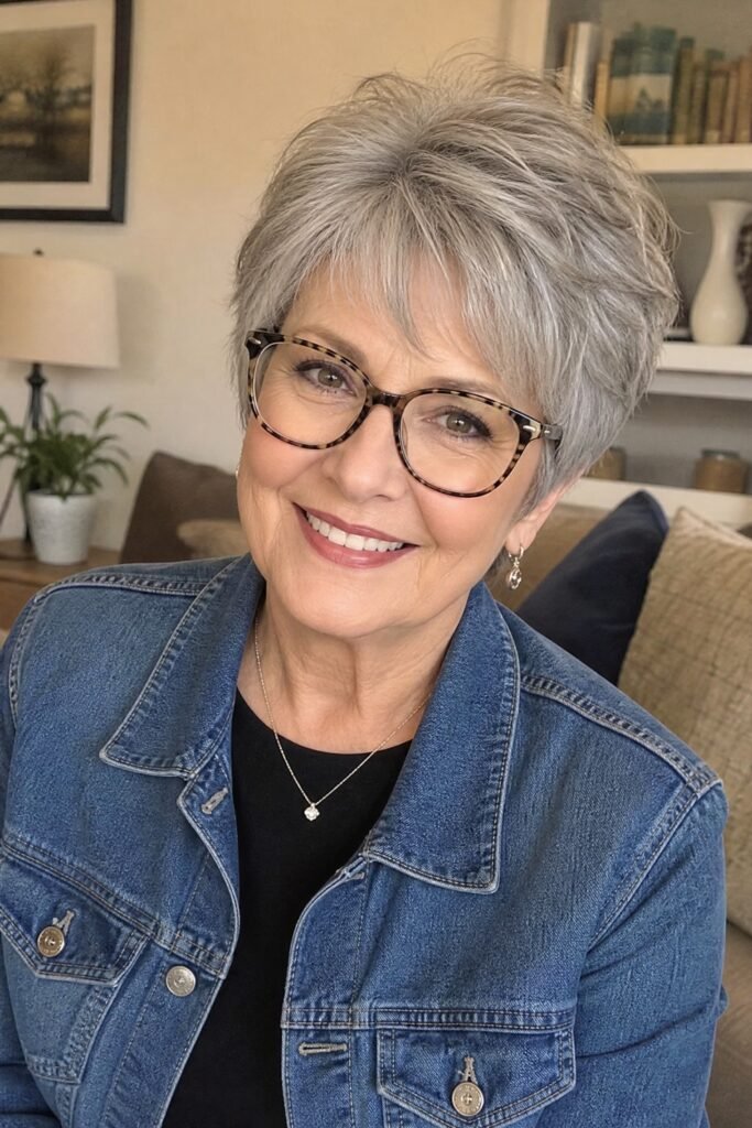 Short Textured Crop with Glasses and Highlights