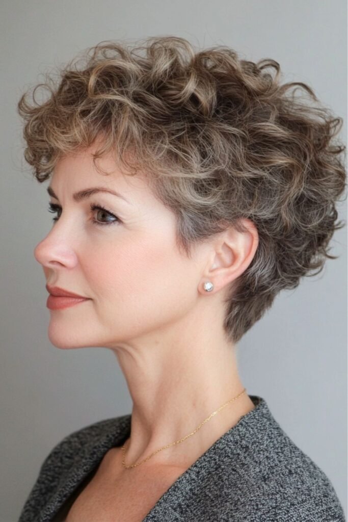 Short Textured Curly Pixie Cut with Tapered Sides