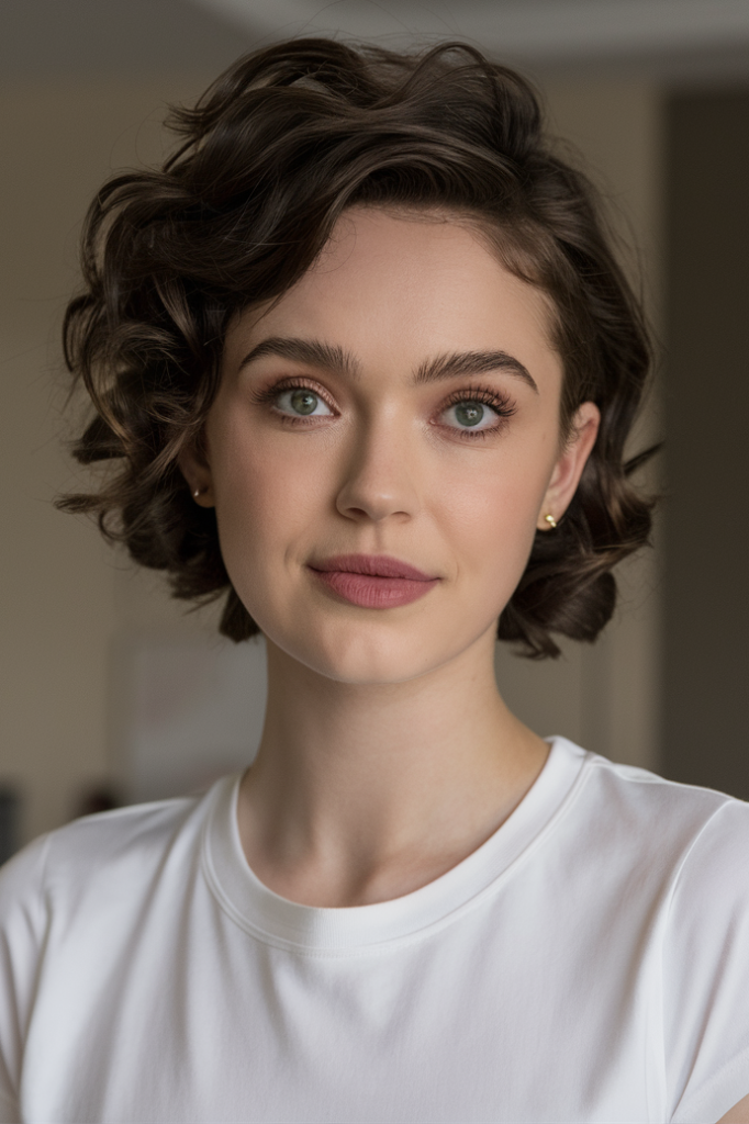 Short Tousled Wavy Crop with Side Part