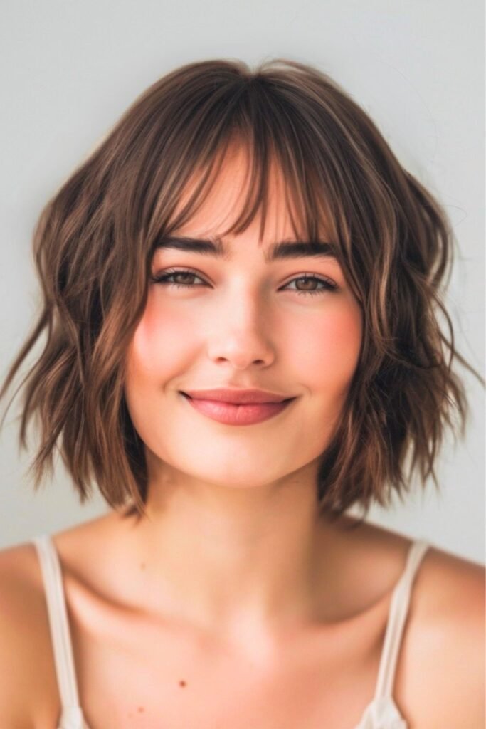 Short Wavy Bob with Delicate Wispy Bangs