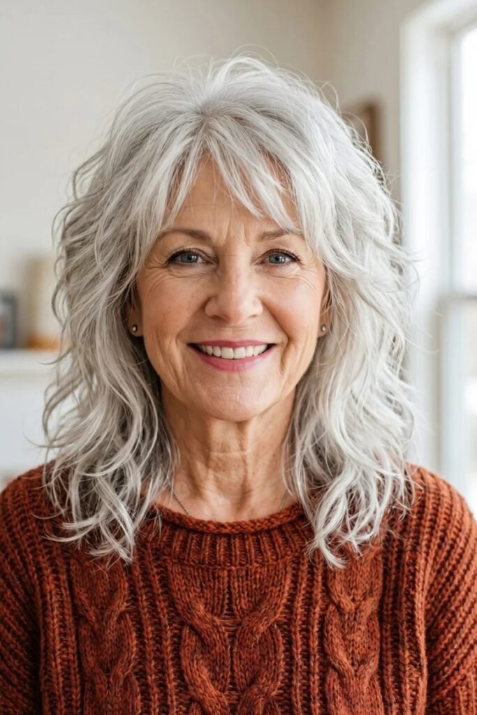 Shoulder-Length Layered Waves with Soft Fringe