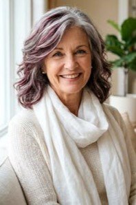 Shoulder-Length Wavy Hair with Purple Streaks