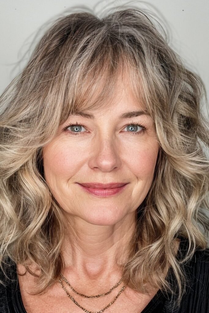 Shoulder-Length Wavy Hair with Textured Bangs