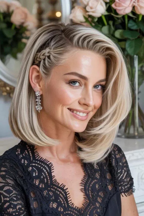 Side-Swept Bob with Side French Braid