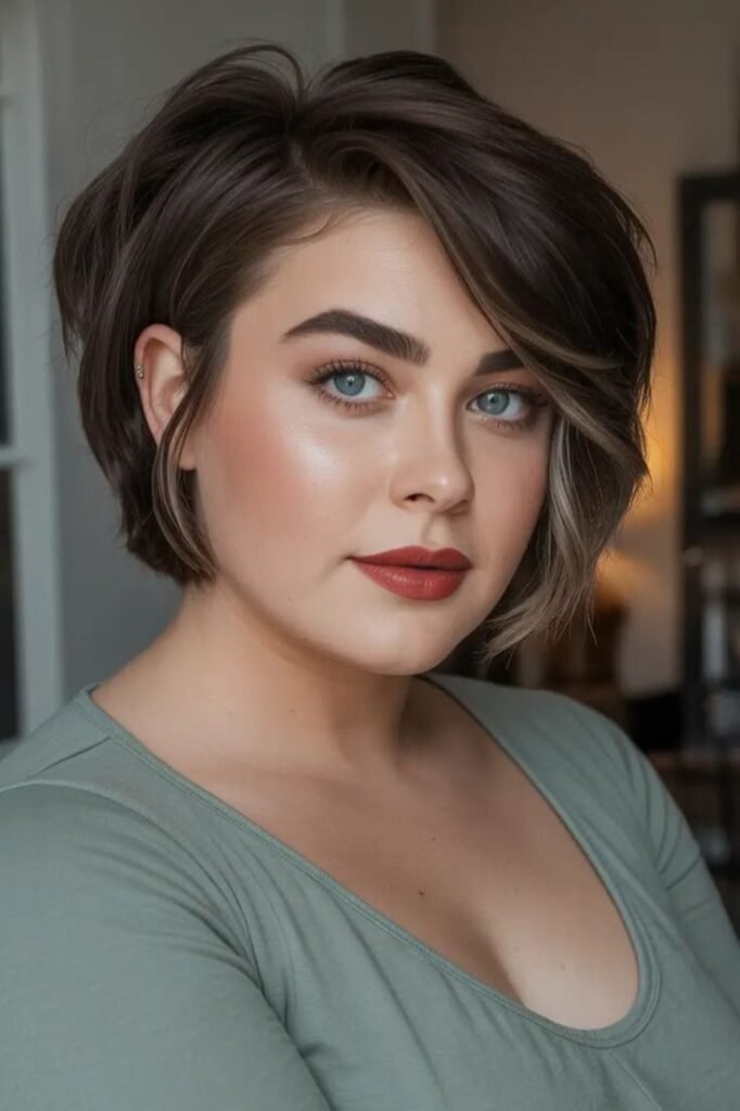 Side-Swept Dark Bob with Subtle Highlights