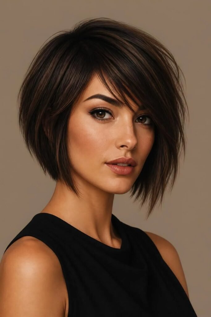 Side-Swept Layered Bob with Angular Front Pieces