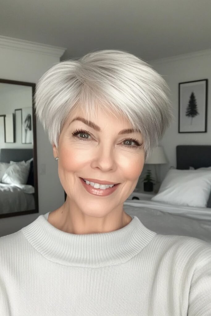 Silver Pixie Cut with Wispy Side Bangs