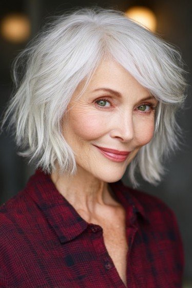 Silver Textured Bob with Side Part