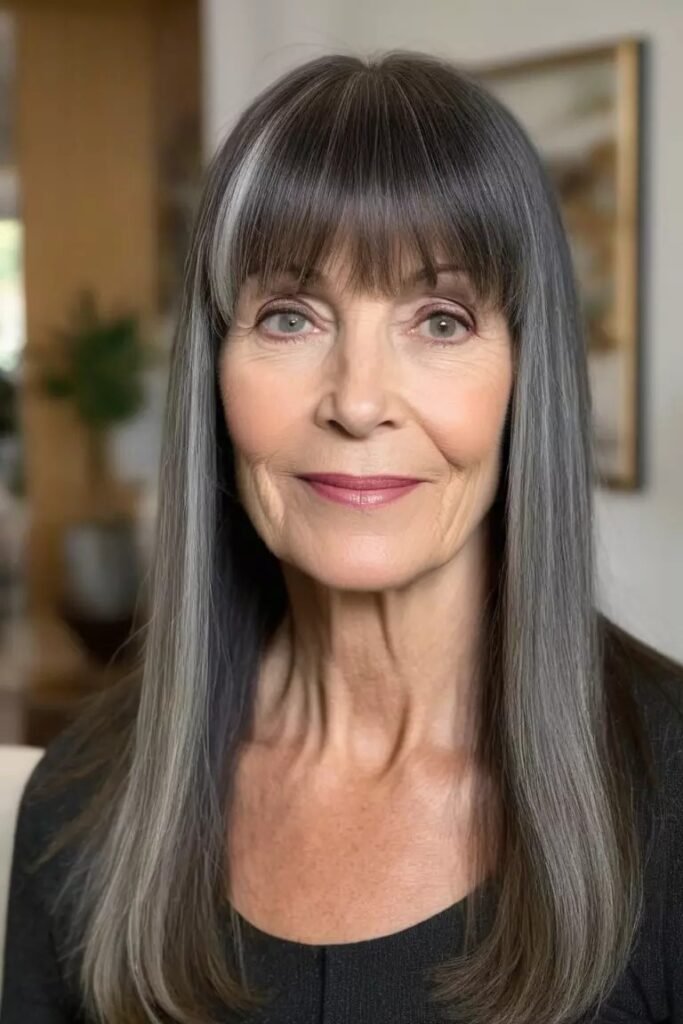Sleek A-Line Bob with Silver Highlights