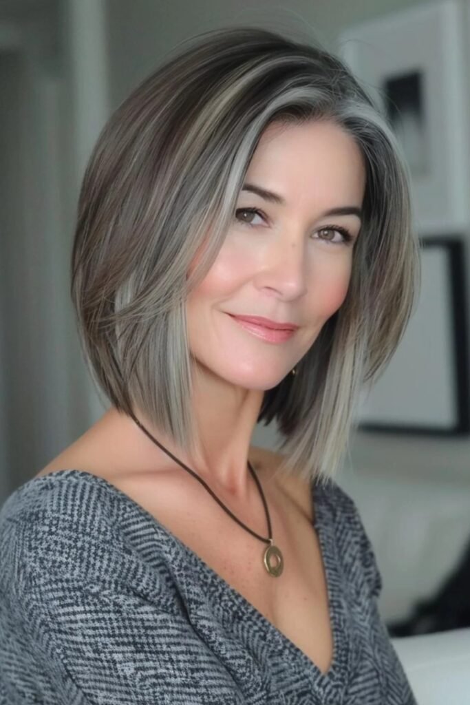 Sleek A-Line Bob with Silver Highlights