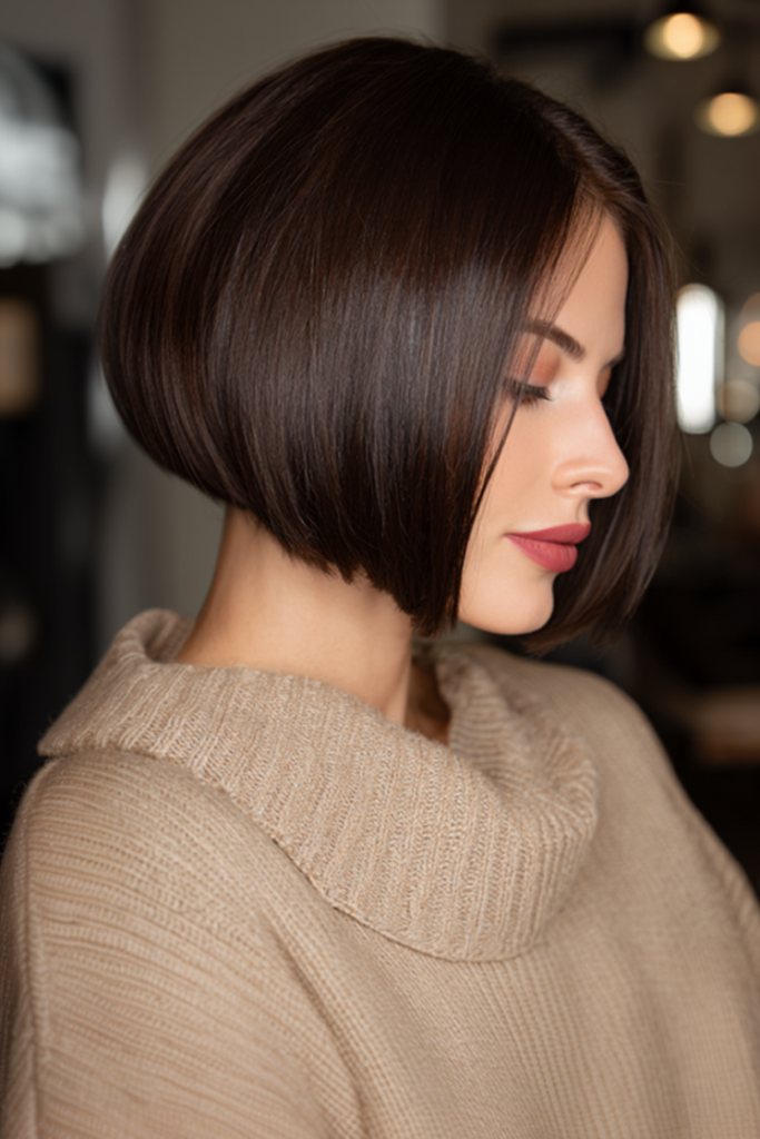 Sleek Angled Bob with High-Gloss Finish