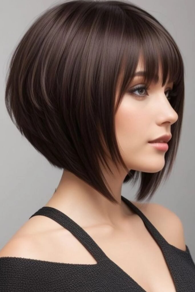 Sleek Angled Bob with Straight Bangs