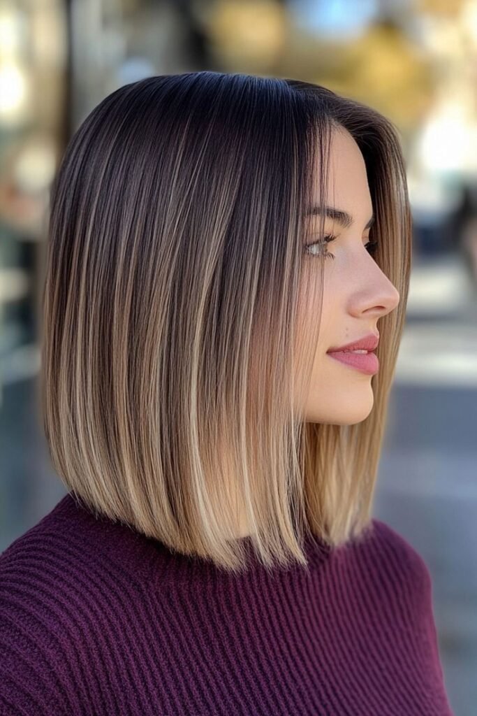 Sleek Angular Bob with Subtle Highlights